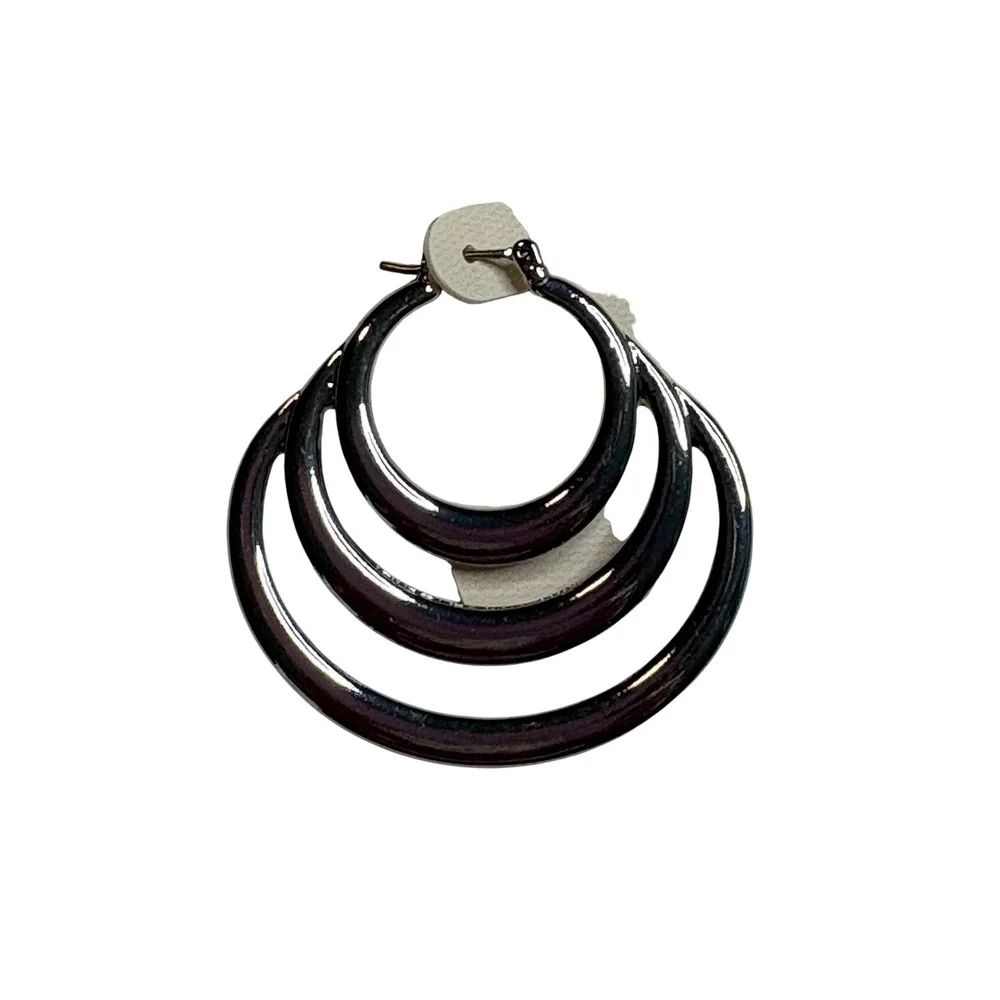 New Directions‎ Triple Layer Hoop Earrings Womens Silver Tone Multi Hoop NWT
